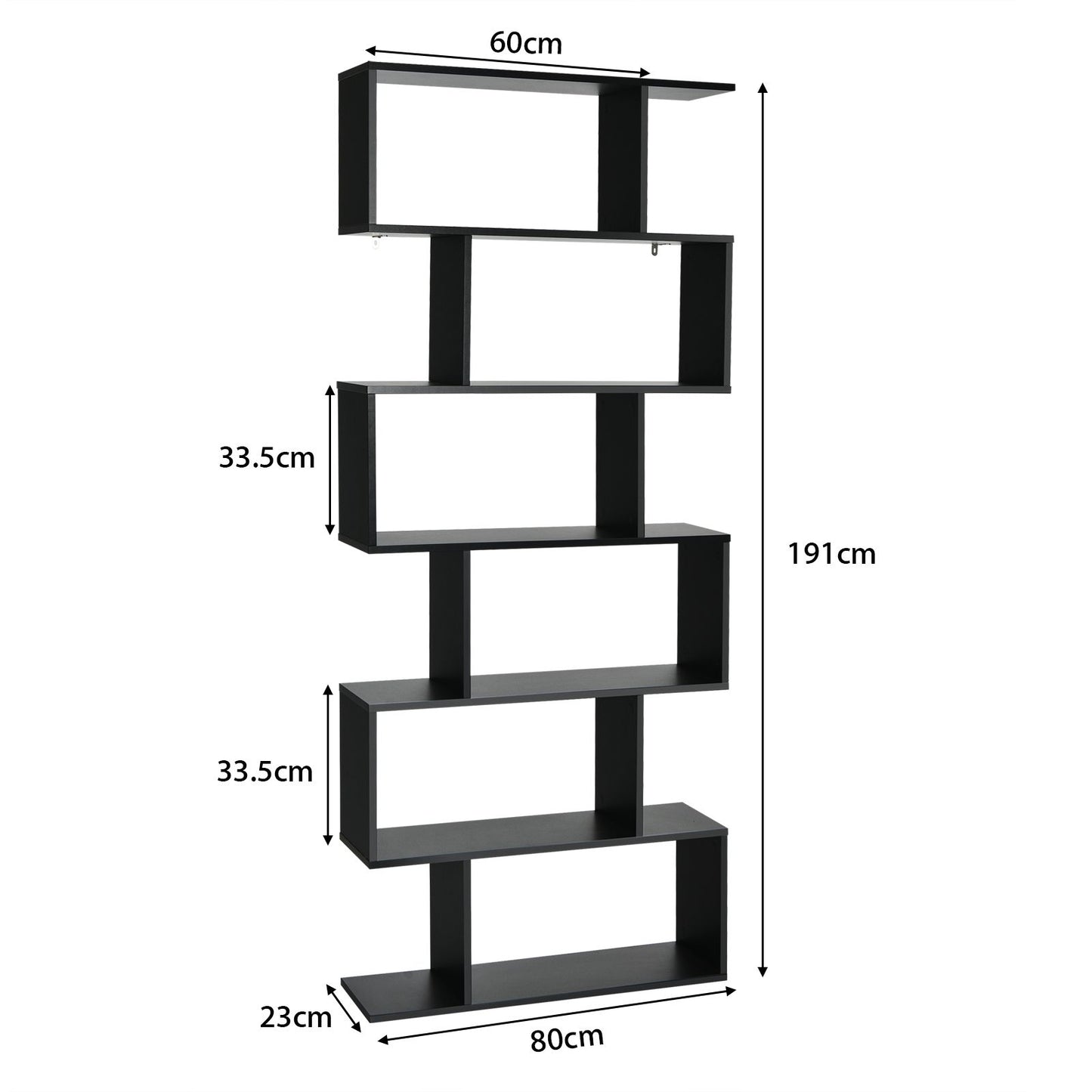 6-Tier S-Shaped Wooden Industrial Bookshelf