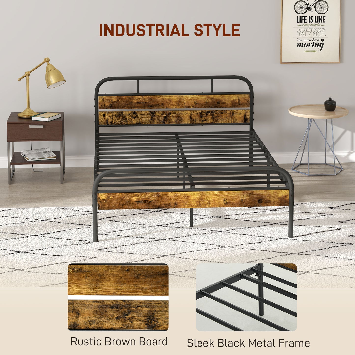 Bed Frame with Headboard, Platform Bed Frame with Underbed Storage