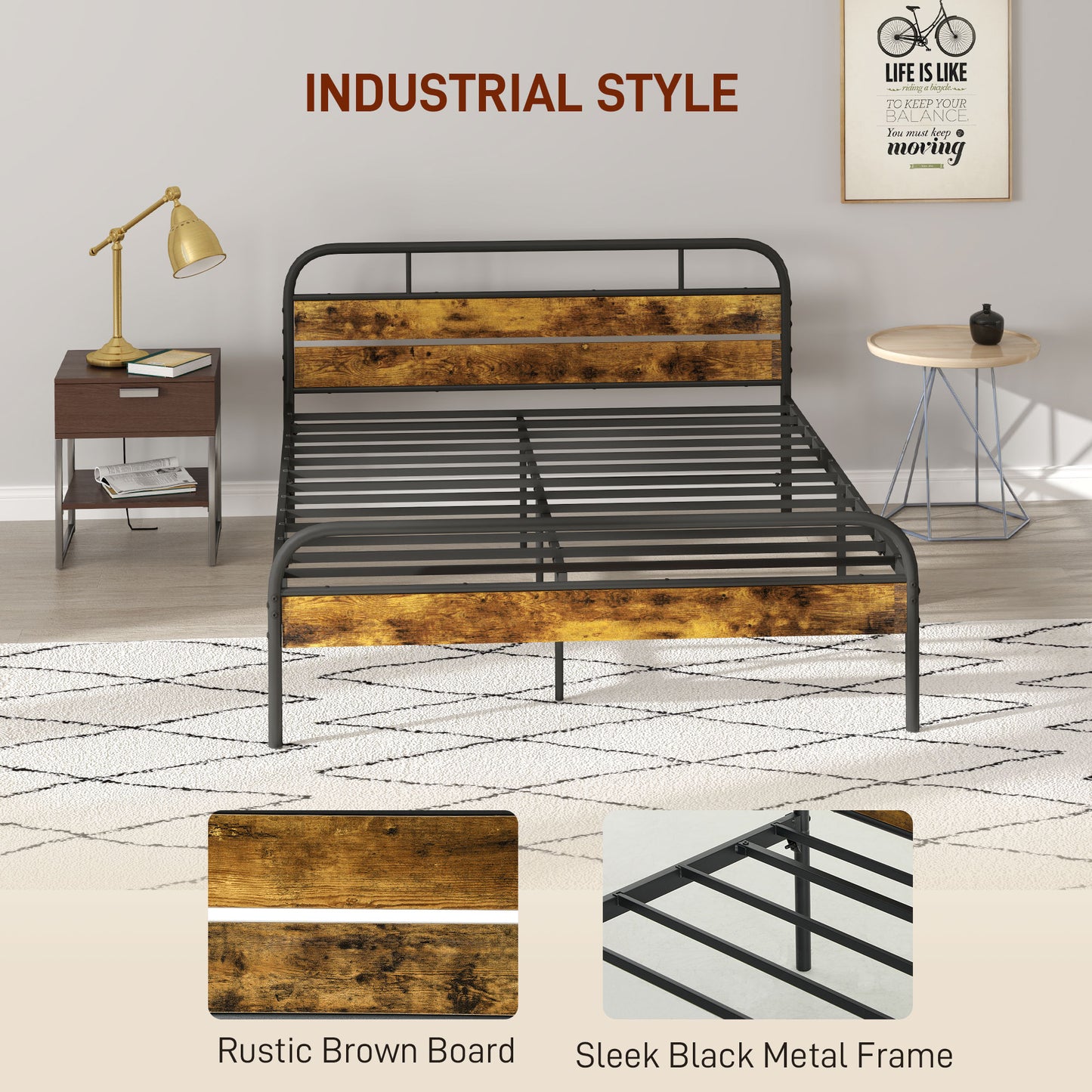 Bed Frame with Headboard, Platform Bed Frame with Underbed Storage