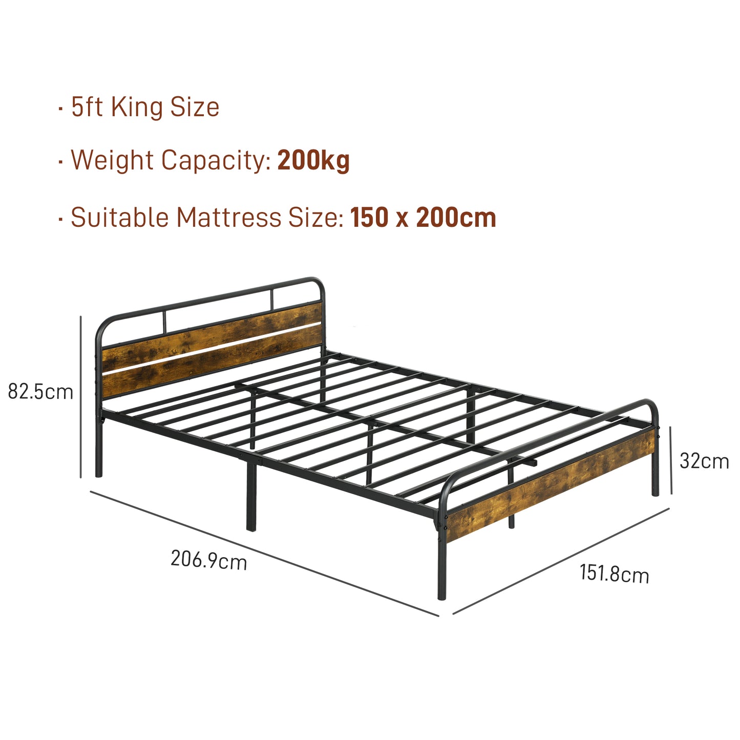 Bed Frame with Headboard, Platform Bed Frame with Underbed Storage