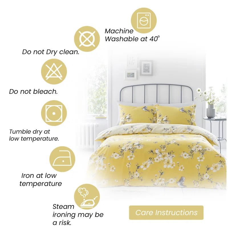 Birdie Cotton Blend Floral Duvet Cover Set with Pillowcases