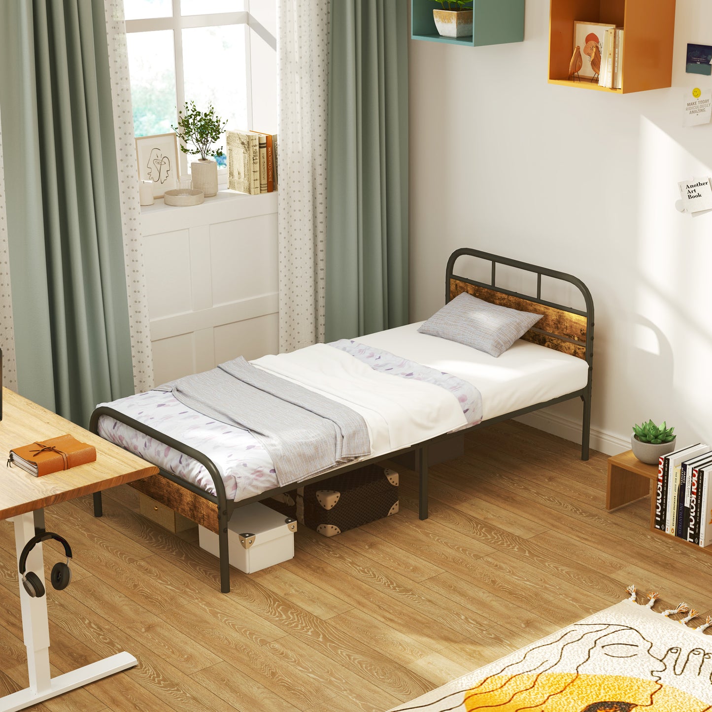Bed Frame with Headboard, Platform Bed Frame with Underbed Storage