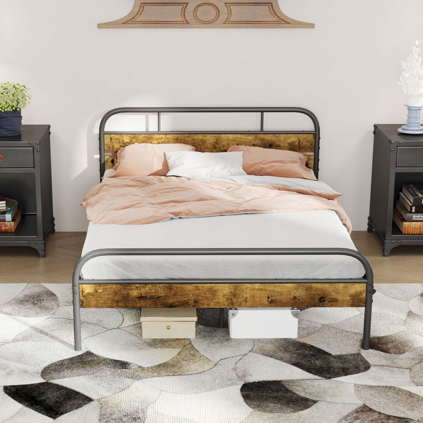 Bed Frame with Headboard, Platform Bed Frame with Underbed Storage