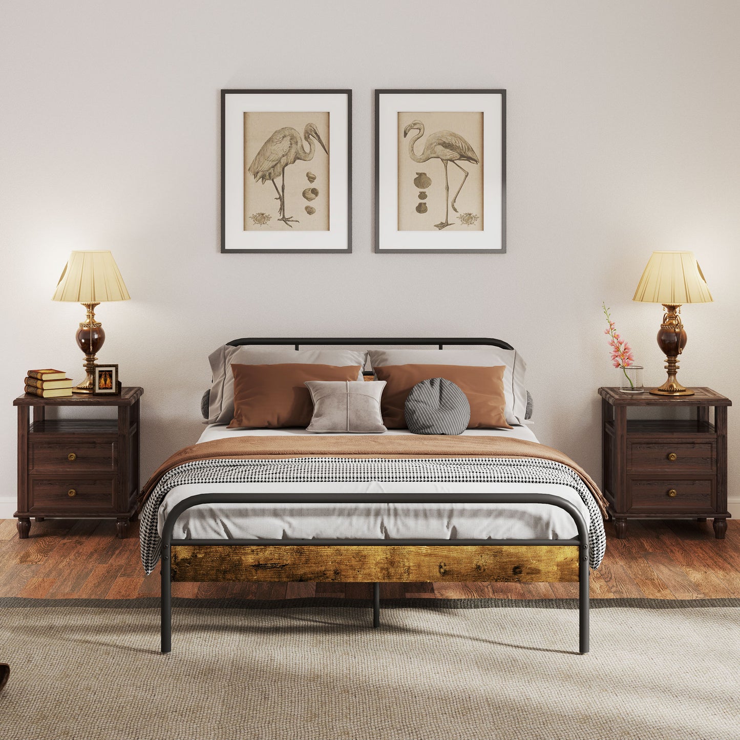 Bed Frame with Headboard, Platform Bed Frame with Underbed Storage