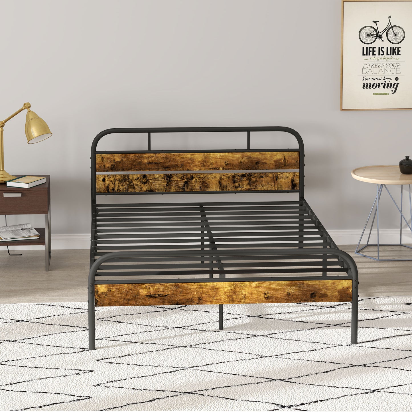 Bed Frame with Headboard, Platform Bed Frame with Underbed Storage