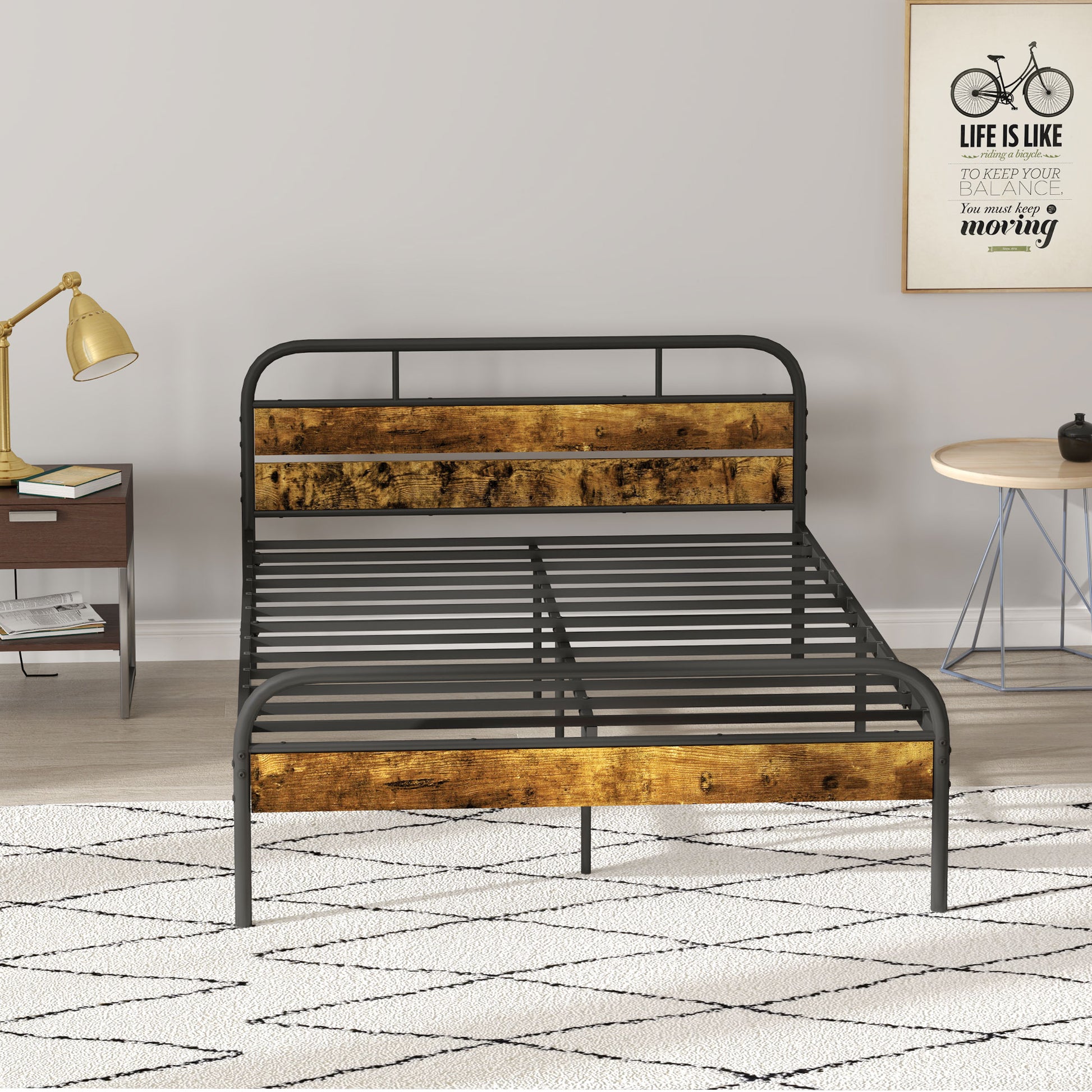 Bed Frame with Headboard, Platform Bed Frame with Underbed Storage