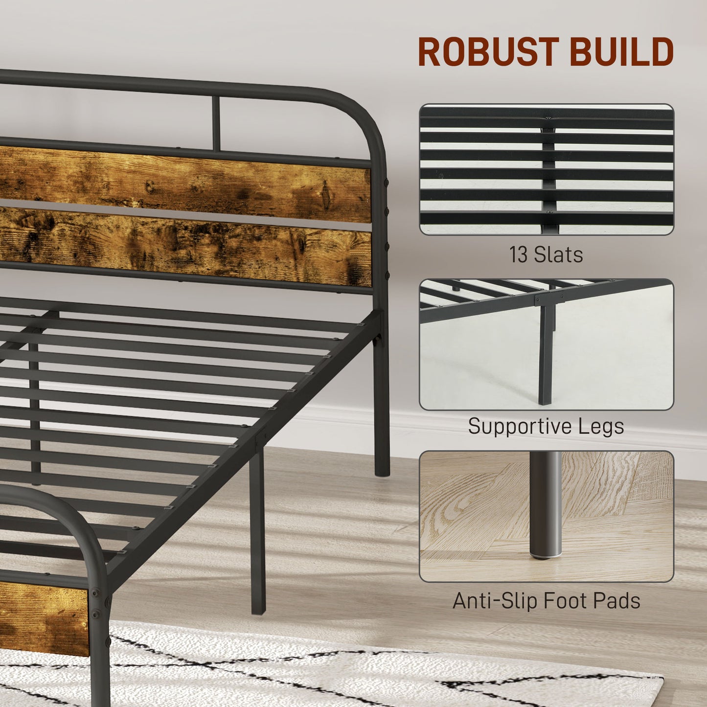 Bed Frame with Headboard, Platform Bed Frame with Underbed Storage