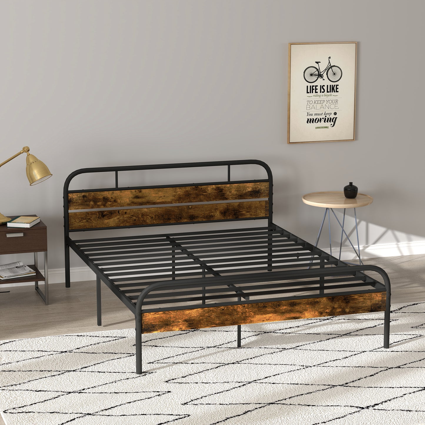 Bed Frame with Headboard, Platform Bed Frame with Underbed Storage