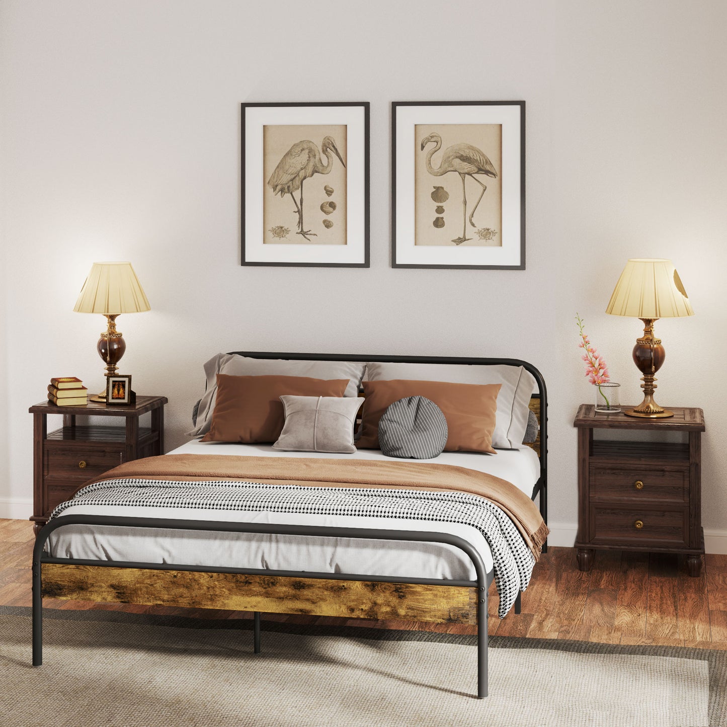 Bed Frame with Headboard, Platform Bed Frame with Underbed Storage