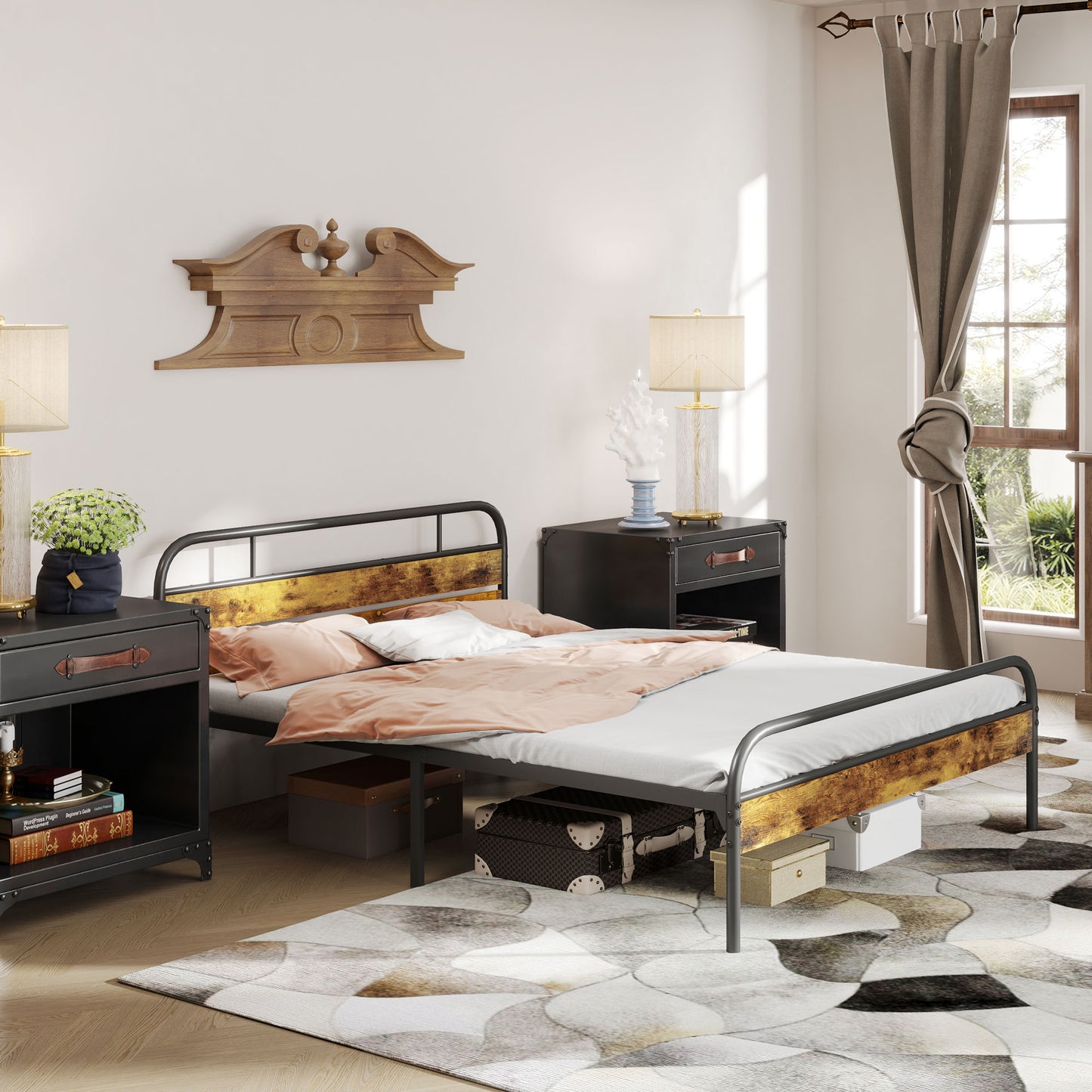 Bed Frame with Headboard, Platform Bed Frame with Underbed Storage
