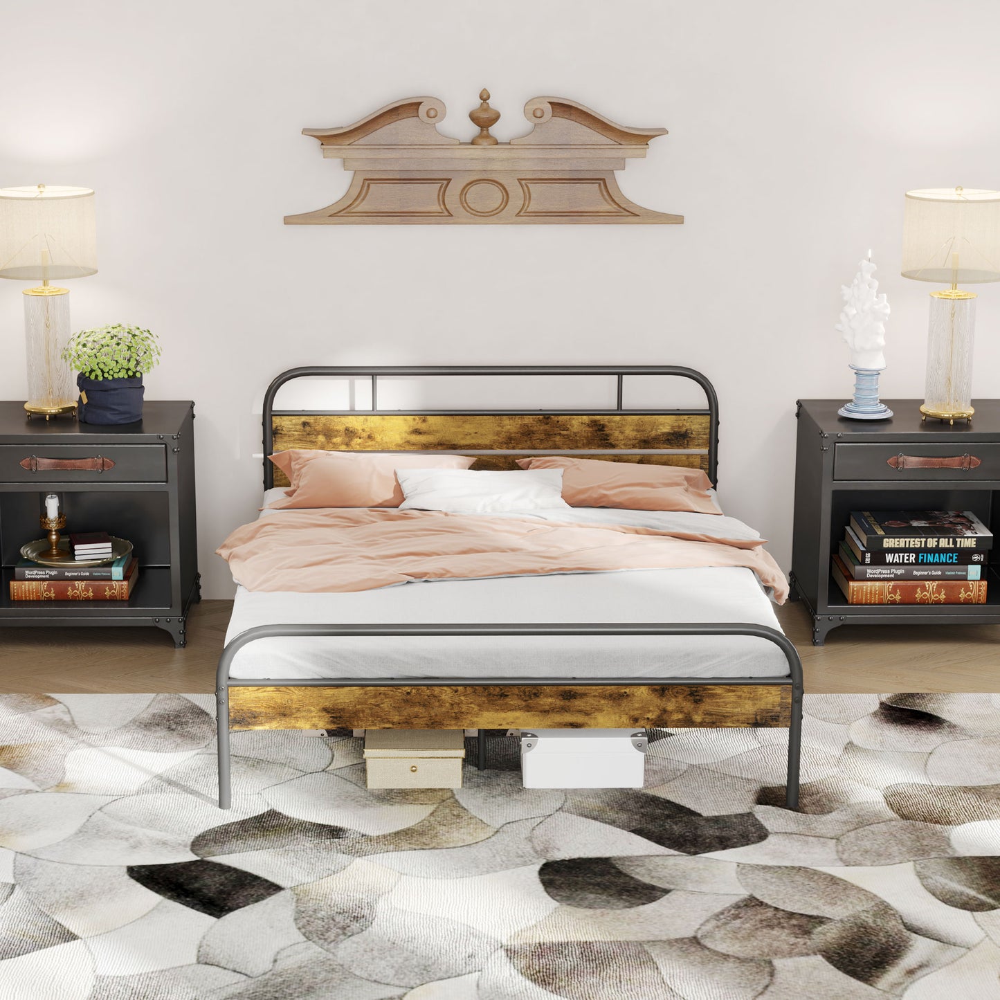 Bed Frame with Headboard, Platform Bed Frame with Underbed Storage