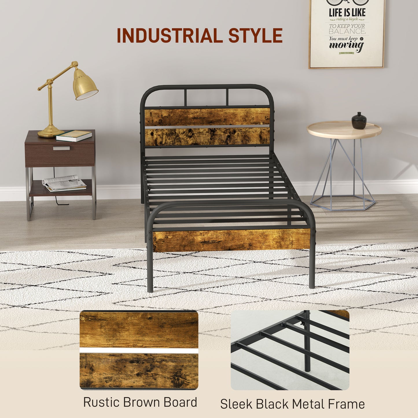 Bed Frame with Headboard, Platform Bed Frame with Underbed Storage