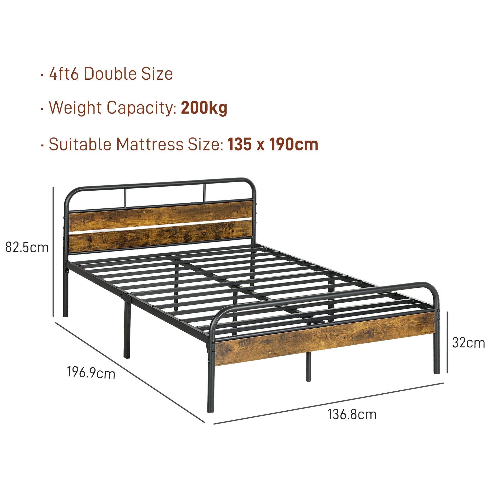 Bed Frame with Headboard, Platform Bed Frame with Underbed Storage