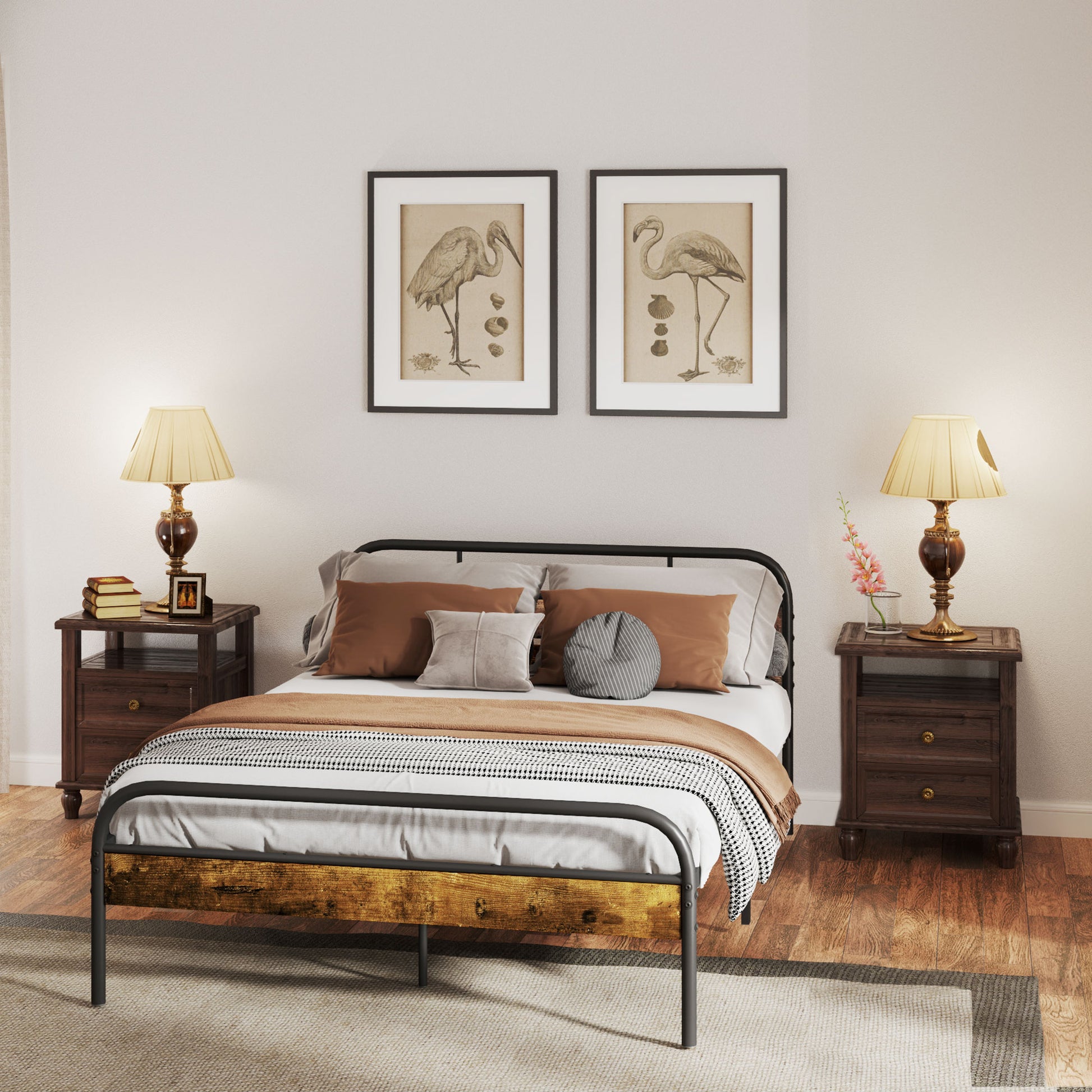 Bed Frame with Headboard, Platform Bed Frame with Underbed Storage