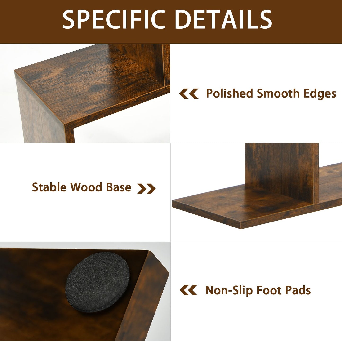6-Tier S-Shaped Wooden Industrial Bookshelf
