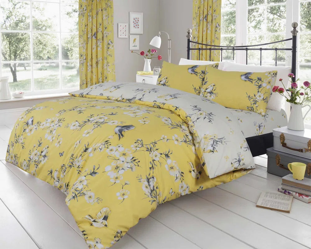 Birdie Cotton Blend Floral Duvet Cover Set with Pillowcases