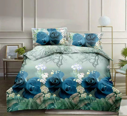 Chewelah 3D Design Complete Bedding Set Floral Fitted Sheet Duvet Cover with Pillow Case.