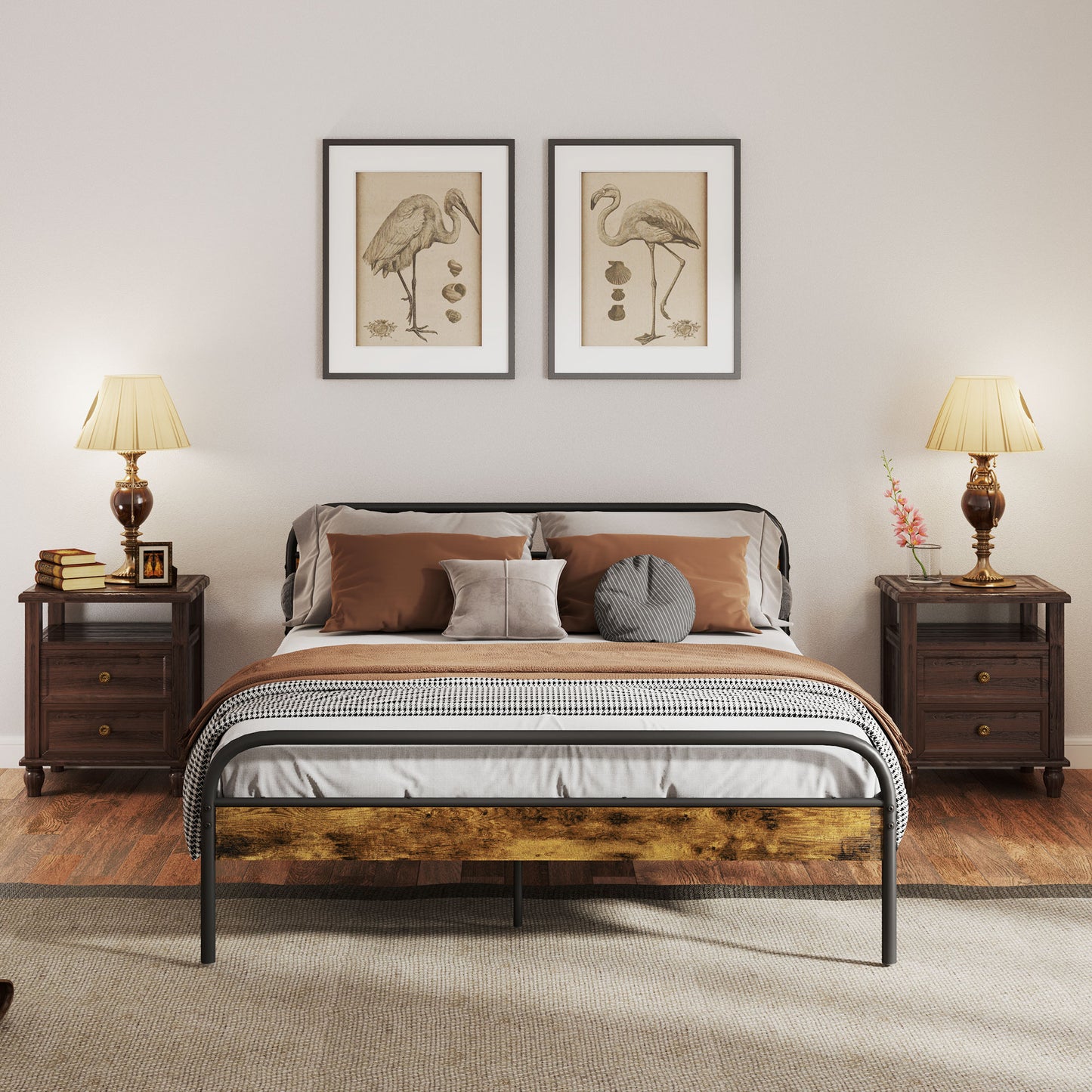 Bed Frame with Headboard, Platform Bed Frame with Underbed Storage