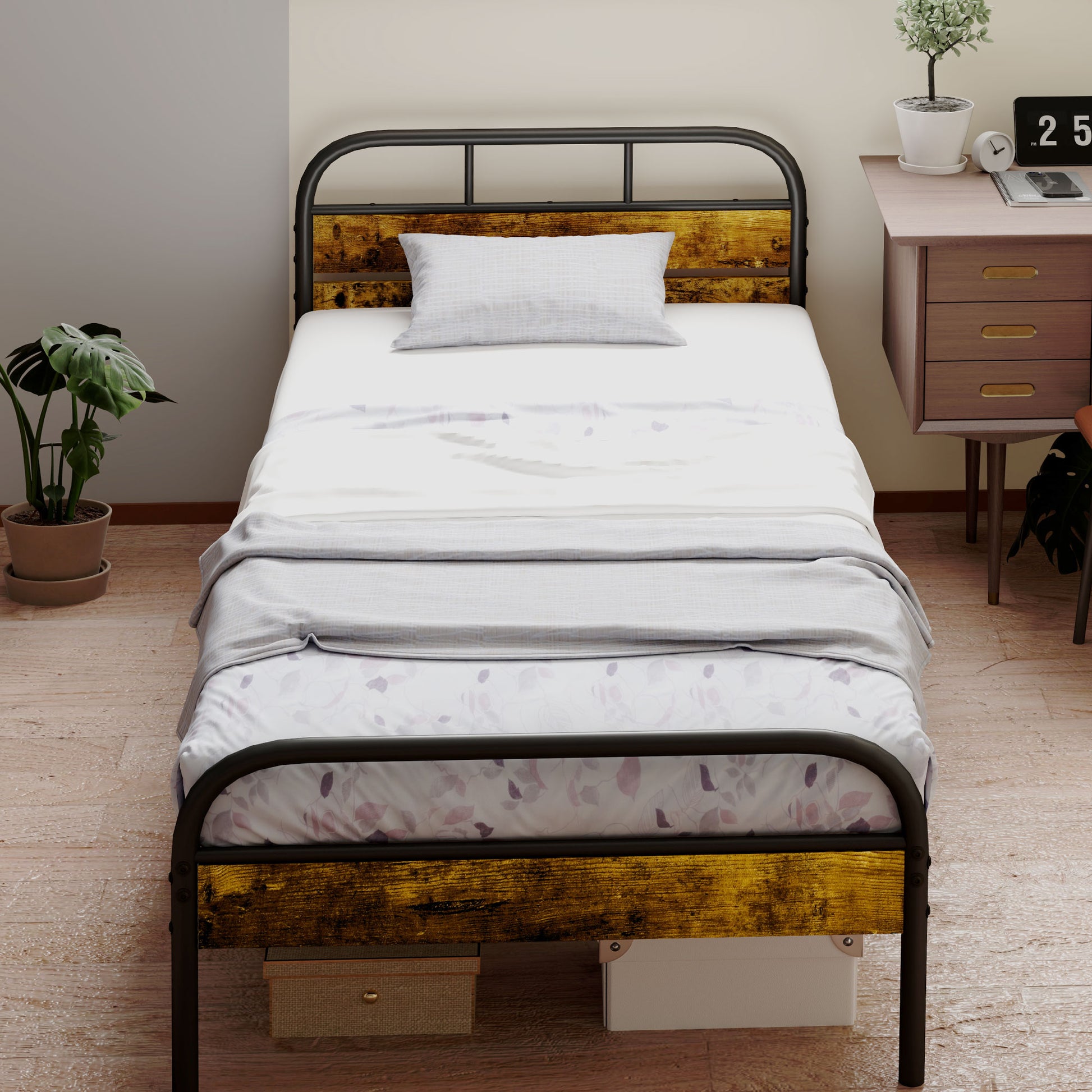 Bed Frame with Headboard, Platform Bed Frame with Underbed Storage