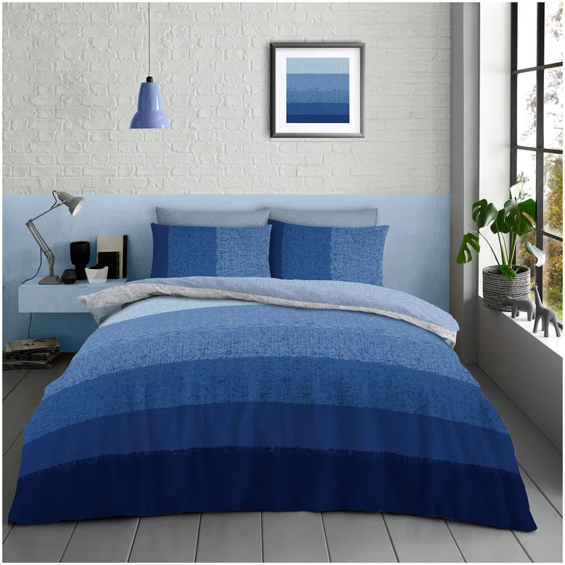 Cotton Blend Striped Duvet Cover with Pillowcases