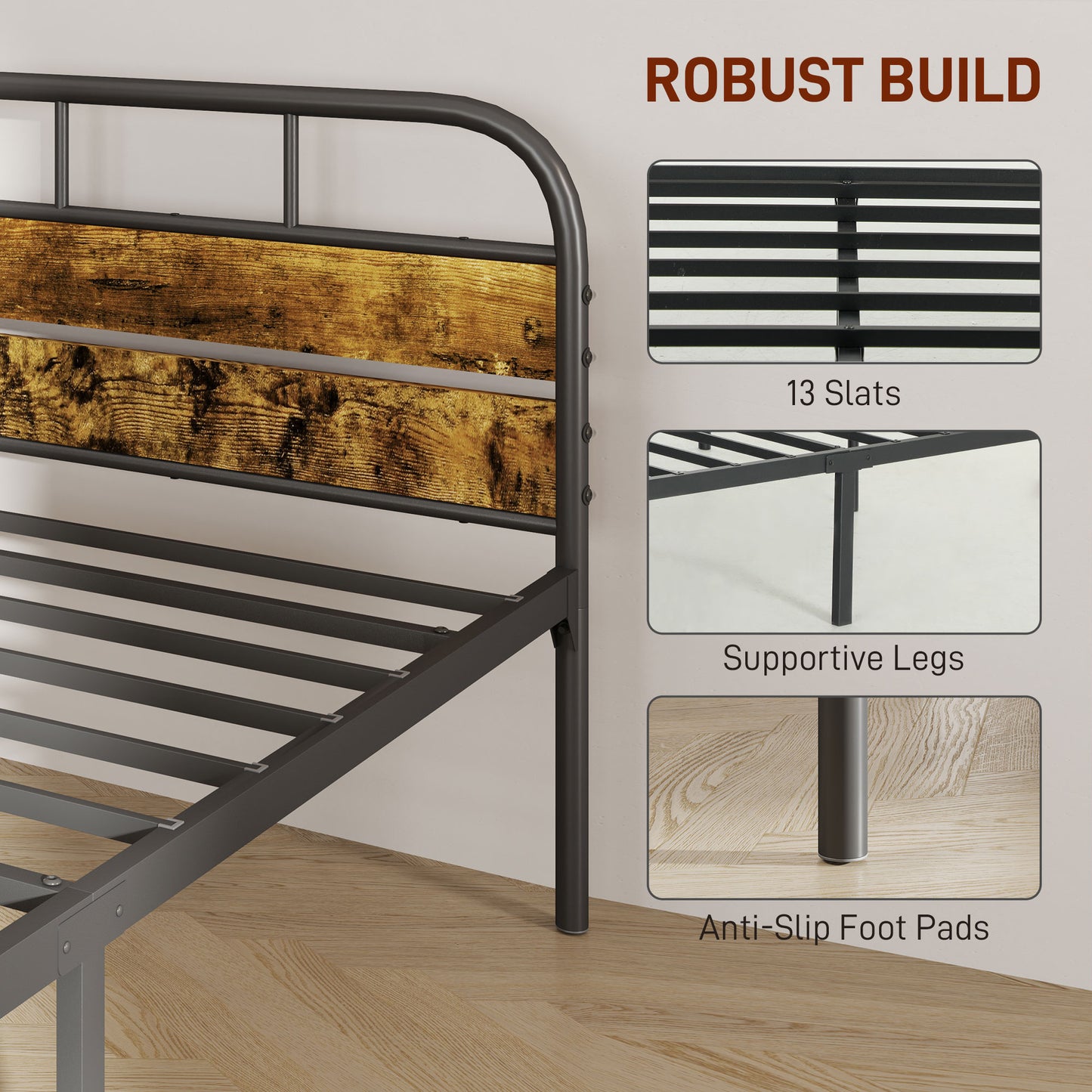 Bed Frame with Headboard, Platform Bed Frame with Underbed Storage