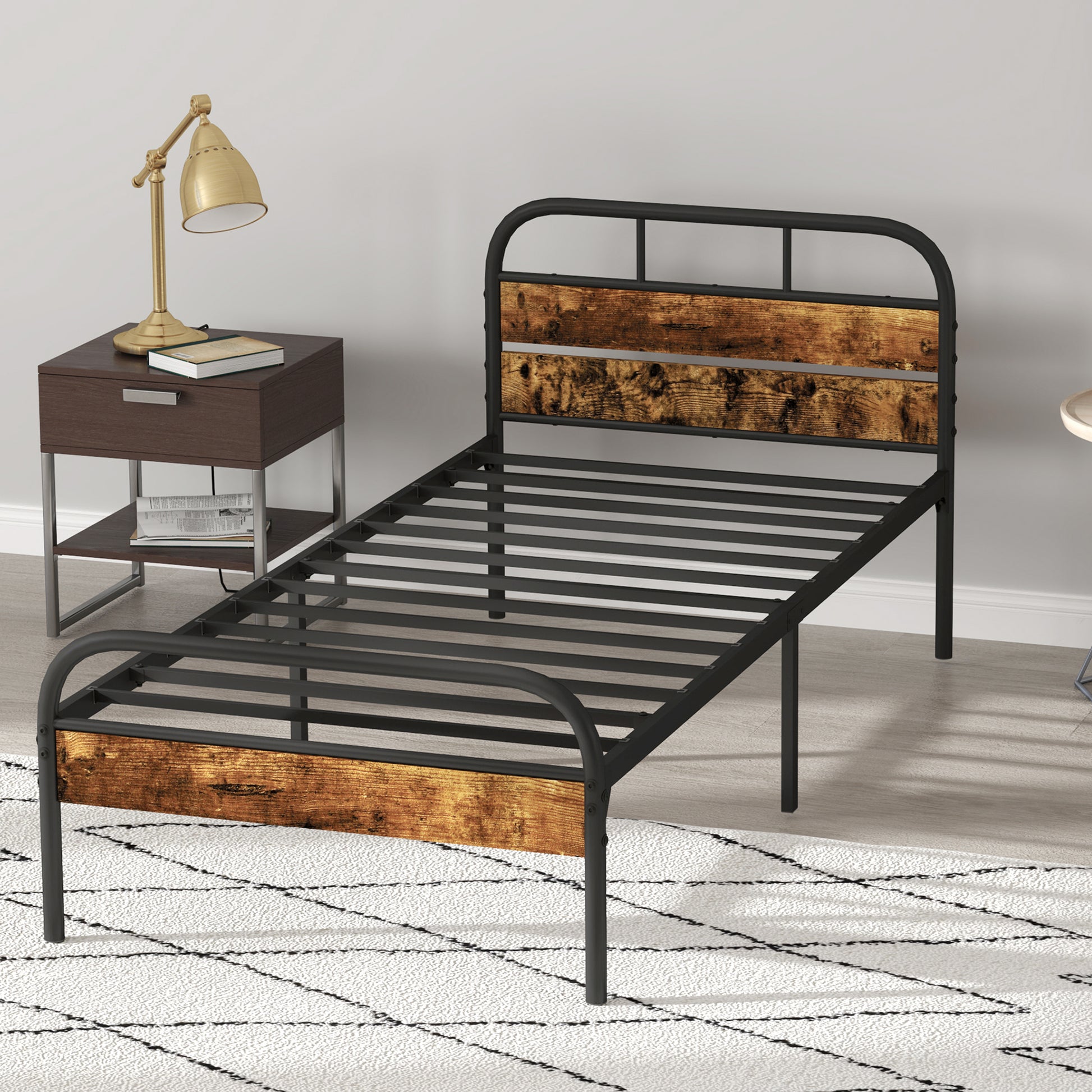 Bed Frame with Headboard, Platform Bed Frame with Underbed Storage