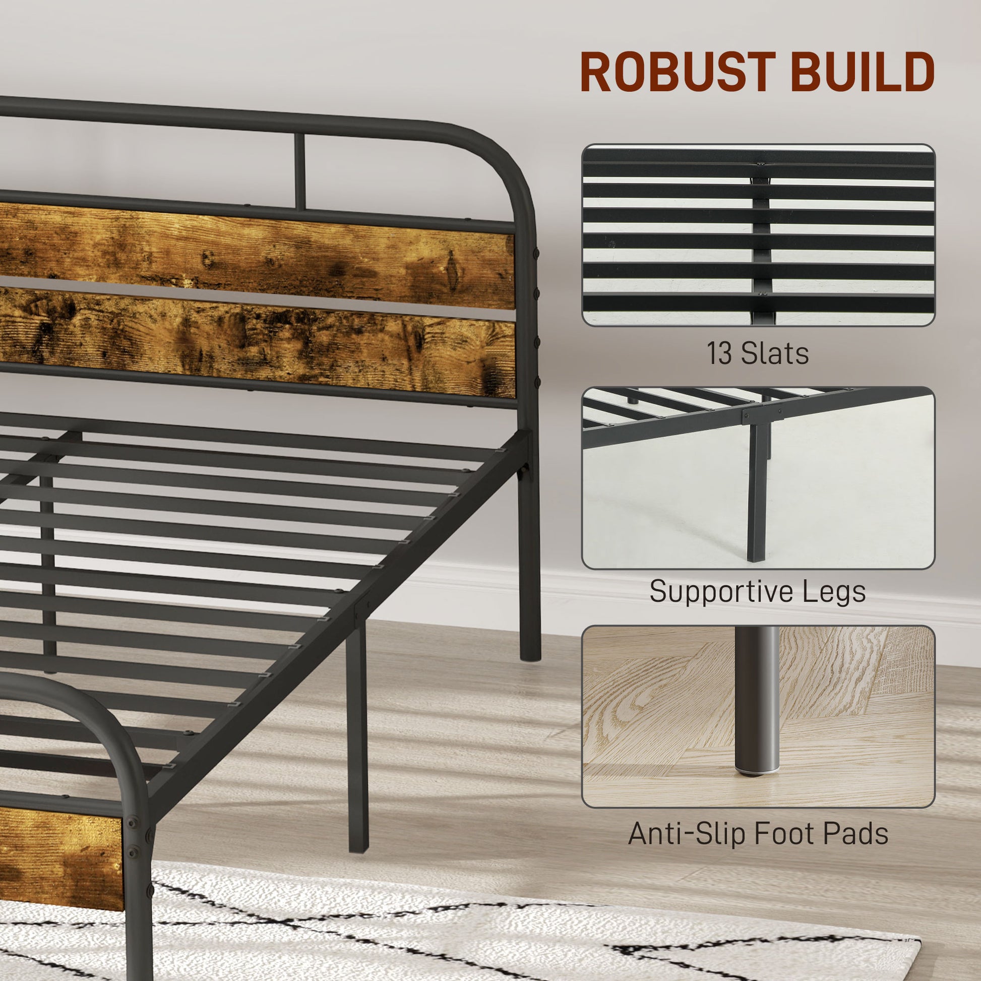 Bed Frame with Headboard, Platform Bed Frame with Underbed Storage